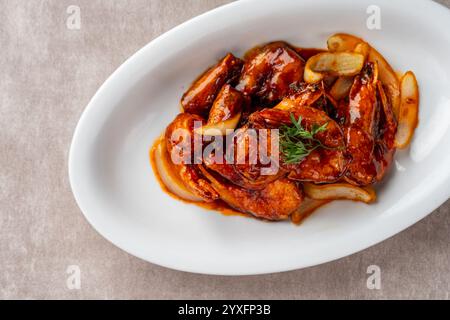 Garnelen mit Buttersauce (Indonesien: Udang saus mentega) Stockfoto