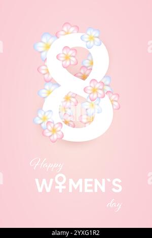 8. März, Grußkarte, 3. Zarte Blumen, internationaler Frauentag. Stock Vektor