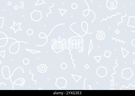 Dynamisches geometrisches Muster. Die Linie ist von der Mode der 90er Jahre und dem funkigen Design der 80er Jahre inspiriert. Grauer weißer Hintergrund des Vektors. Stock Vektor