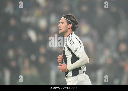 Juventus' Dusan Vlahovic Enttäuschung während des Spiels der Serie A zwischen Juventus FC und Venezia FC im Allianz Stadium am 14. Dezember 2024 in Turin, Stockfoto
