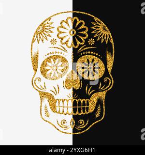 Goldener Sugar Skull-Symbol. Goldene Glitzerstruktur. Vektorabbildung EPS10 Stock Vektor