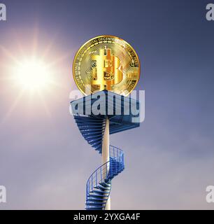 Symbolisches Image, Bitcoin als fragwürdige Zukunftsvision, Börsenkurse, unsichere digitale Währung, Ressourcen, Energie, Industrie, Wirtschaft c Stockfoto