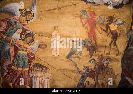 Letztes Gericht, Fresko im Kloster Rila, Bulgarien, Europa Stockfoto