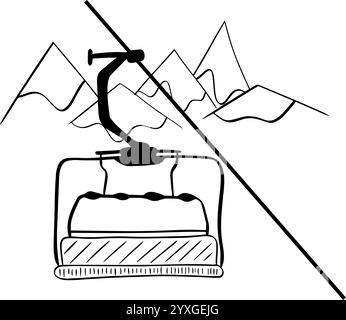 Grafische Linienkomposition des Skilifts in den Bergen. Vektorkonstruktion. Stock Vektor