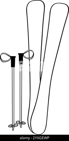 Skier mit Pole grafische Linienvektorkomposition. Einfache Elementabbildung. Skifahren skizziert Sportkonzept. Stock Vektor