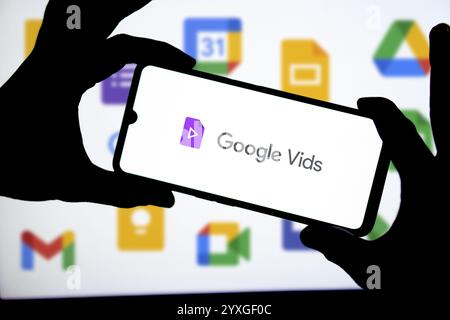 Google Vids Logo auf Smartphon ist eine Online-Video-App, die Teil der Google Workspace Suite ist. Stockfoto