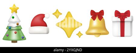 Feiern Sie mit diesen farbenfrohen und lebendigen Weihnachtssymbolen und -Symbolen die Freude der Weihnachtszeit Stock Vektor