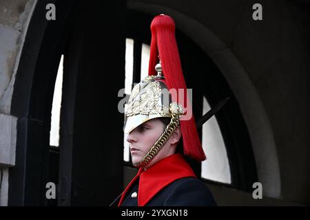 Soldat, Rettungsschwimmer des Königs, Household Cavalry, Whitehall, London, UK Stockfoto