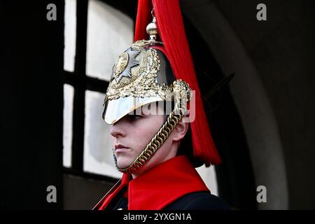 Soldat, Rettungsschwimmer des Königs, Household Cavalry, Whitehall, London, UK Stockfoto