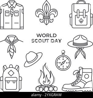 World of Scout Day Vektor Icon Kollektionen mit Line Art Design Stock Vektor