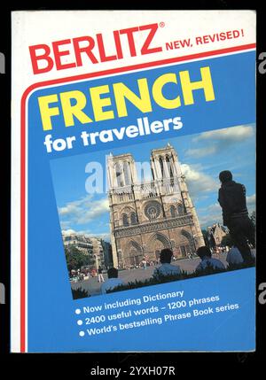 Vintage gebrauchtes Taschenbuch Berlitz French for Travellers, First Pub 1986, diese 16. Auflage ist überarbeitet, 1991, Stockfoto