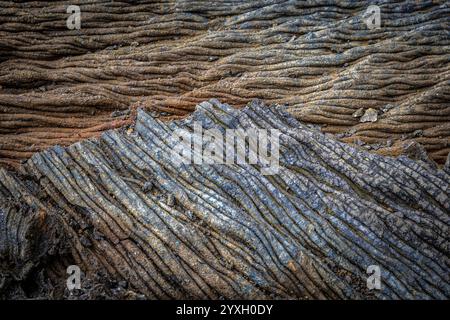 Pahoehoe Lavafluss, der glatte, seidige Textur und Muster offenbart Stockfoto