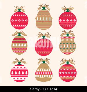 Satz Weihnachtskugeln Dekorationen Vektor-Illustration Stock Vektor