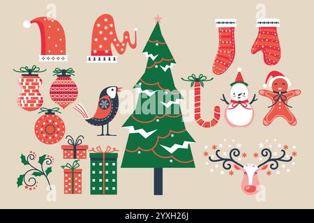 Eingestellt von Weihnachten und Neujahr Elemente Stock Vektor