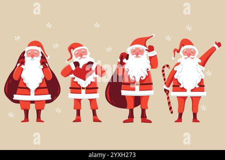 Weihnachtsmannfiguren mit Bart in der Weihnachtszeit Stock Vektor