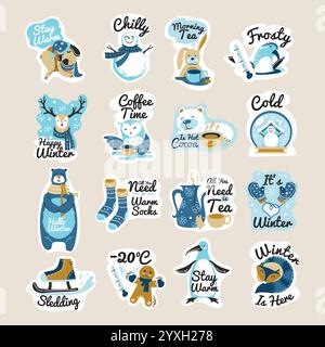 Winter-Aufkleber mit Phrase für die Weihnachtszeit Stock Vektor