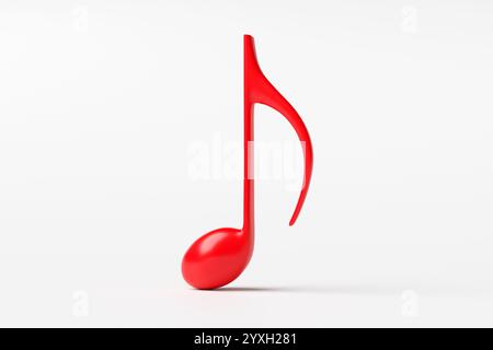 Rote achte Note auf einem sauberen weißen Hintergrund, symbolisiert Musik, Melodie und Rhythmus in einem lebendigen und modernen Design. 3D-Rendering Stockfoto