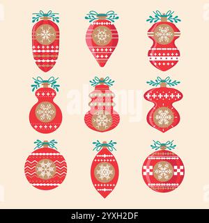 Satz Weihnachtskugeln Dekorationen Vektor-Illustration Stock Vektor