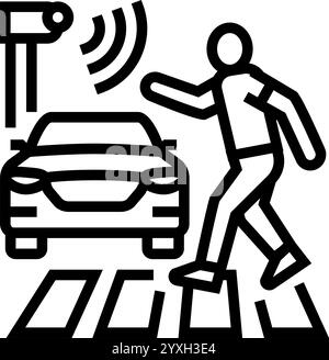 Vektorgrafik der autonomen Fahrzeuglinie für Fußgängererkennung Stock Vektor