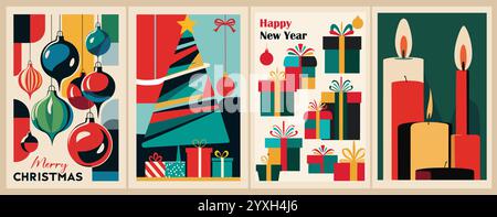 Set von bunten Weihnachtskarten, Poster Vektor Stock Vektor