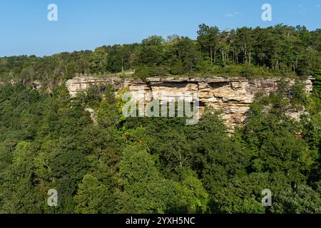 Blick auf den Canyon Blick auf die Felsklippen und den Wolf Creek Blick entlang des Little River Canyon Rim Parkway im National Preserve in Alabama. Stockfoto