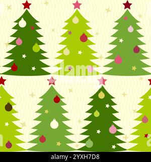 Nahtloses Weihnachtsmuster mit dekorierten Tannen Stock Vektor