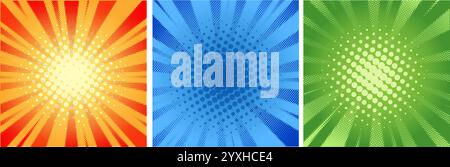 Halbton farbenfrohe Sonnenstrahlen Hintergrund Stock Vektor