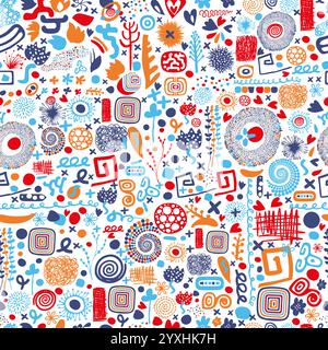Lustiges, farbenfrohes, nahtloses Muster mit Linienmuster. Kreative abstrakte Kunst-Hintergrund-Sammlung für Stock Vektor