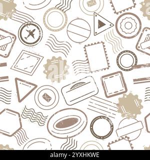 Briefmarken nahtloses Muster. Postaufdruck für Webdesign mit Stoffumschlag. Abstrakte dekorative Vintage-Textur, neoterischer Vektor-Hintergrund Stock Vektor