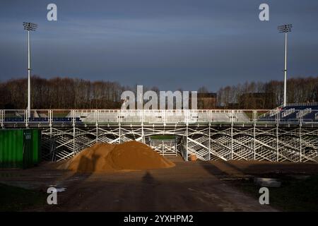 Aarhus, Dänemark. Dezember 2024. Vejlby Stadium am Montag, 16. Dezember 2024. Das Vejlby Stadion wird renoviert und umgebaut, um die Spiele der AGF Super League ab 2025 auszurichten, während der Ceres Park umgebaut wird. (Foto: Bo Amstrup /Ritzau Scanpix) Credit: Ritzau/Alamy Live News Stockfoto