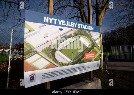 Aarhus, Dänemark. Dezember 2024. Vejlby Stadium am Montag, 16. Dezember 2024. Das Vejlby Stadion wird renoviert und umgebaut, um die Spiele der AGF Super League ab 2025 auszurichten, während der Ceres Park umgebaut wird. (Foto: Bo Amstrup /Ritzau Scanpix) Credit: Ritzau/Alamy Live News Stockfoto