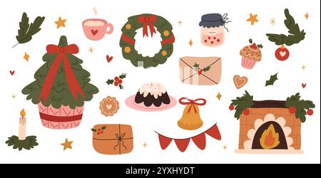 Weihnachten und Neujahr. Niedliche Vektor-Illustration im Cartoon-Stil. Stock Vektor