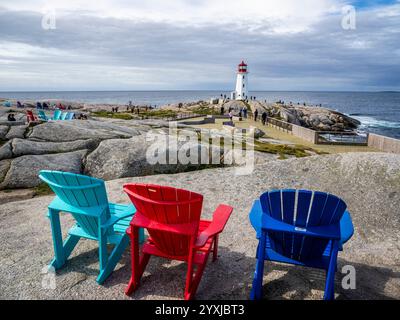 Peggys Point Lighthouse, auch bekannt als Peggys Cove Lighthouse am östlichen Eingang der St. Margarets Bay in Peggys Cove Nova Scotia Kanada Stockfoto