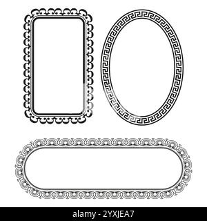 Dekoratives Rahmenset. Klassische ovale Ränder. Elegantes schwarzes Design. Vektorverzierung. Stock Vektor