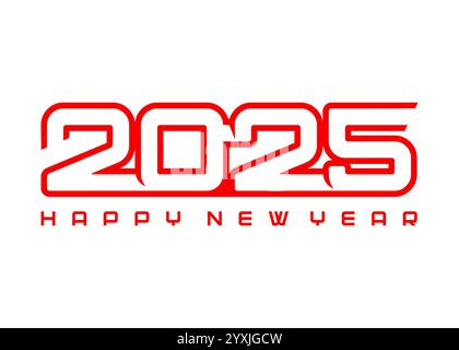 Happy New 2025 Year Kalendernummer. Vektorfarbener roter Text, Glückwünsche und Wünsche für Veranstaltungen Feiern, festliche Grüße, Aktionen und Welco Stock Vektor