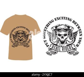 T-Shirt-Design im Motorraddesign mit Totenkopf und Motor. t-Shirt-Design Stock Vektor