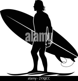 Silhouette eines Surfers mit Surfbrett Stock Vektor