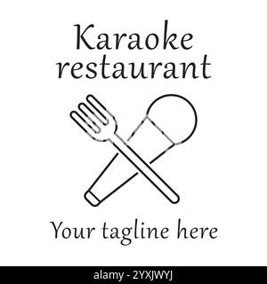 Karaoke-Bar, Emblem mit Ikonen im Restaurant. Illustration des flachen Vektors isoliert auf weiß Stock Vektor