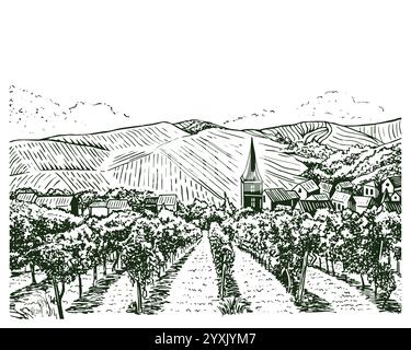 Vintage-Skizze Illustration von Weinbauernhof. Stock Vektor