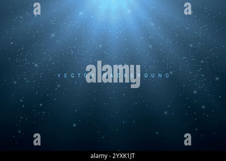 Atmosphärischer dunkelblauer Hintergrund mit leuchtenden Partikeln und sanften Lichtstrahlen für ein modernes Design Stock Vektor