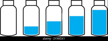 Vektorbestand der Kunststoff-Wasserflasche mit unterschiedlichem Wasserstand Stock Vektor