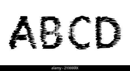 Handgezeichnete lateinische Buchstaben ABCD. Moderne Großbuchstaben und Schriftart. Schwarze Symbole auf weißem Hintergrund. Vektorabbildung. Stock Vektor