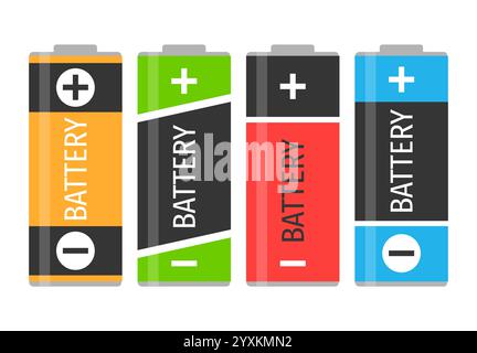 Ein Set mit vier bunten Batterien. Vektorabbildung Stock Vektor