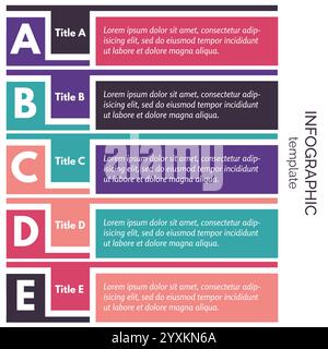 Fünf-Schritte-Infografik-Designelemente. Schritt-für-Schritt-Infografik-Designvorlage. Vektorabbildung Stock Vektor