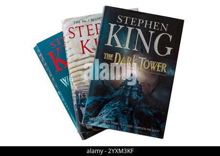 Eine Auswahl an Büchern von Stephen King mit dem Buch Dark Tower VII auf weißem Hintergrund steht die epische Reise zu Ende Stockfoto