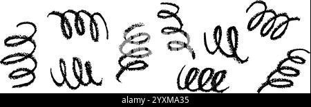 Gebogene Federbürstenlinie mit Taumelscheibe und blühendem Schwanz. Swoosh Kalligrafie-Ornament. Illustration des flachen Vektors auf weißem Hintergrund isoliert. Stock Vektor