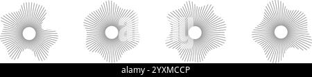 Kreisförmige Schallwellen, die Audiomusik darstellen, runde Symbole der Stimme, Symbole und Logos für Equalizer, Radialspektren, Ringmuster. Flachvect Stock Vektor