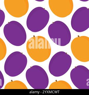 Reifes Aprikosen- und Pflaumenmuster in trendigen traditionellen Tönen. Gesunde Ernährung Wallpaper Idee. Vektor-Illustration Wrapping oder Web-Promo Hintergrund, Karten Poster, Prospekt, Banner, Gruß, Beschriftung Stock Vektor