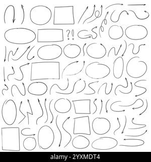 Handgezeichnete Pfeil Vektor-Symbole gesetzt. Skizze Pfeil Design für Business-Plan und Bildung. Stock Vektor