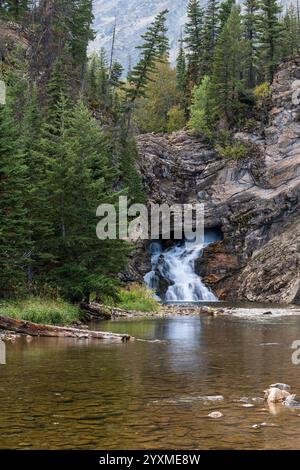 Running Eagle Falls, in der Nähe von Two Medicine Lake, Glacier National Park, Montana, USA Stockfoto